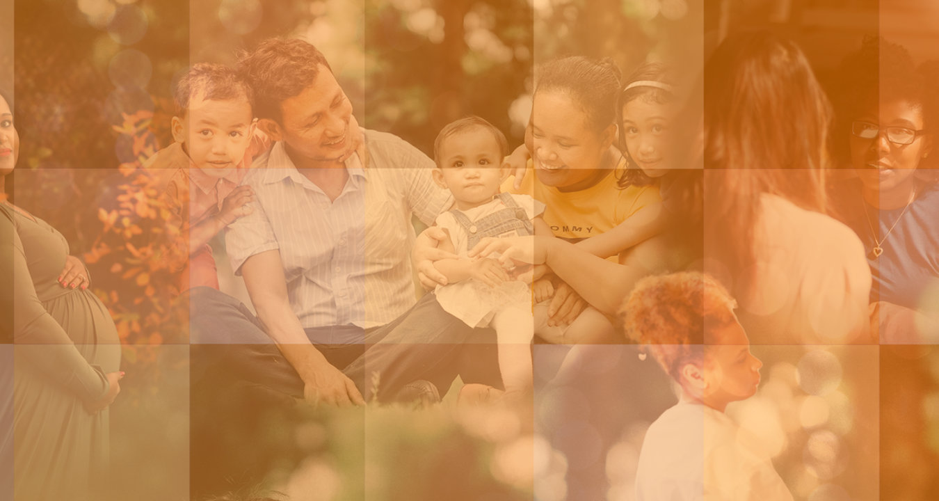 Digital collage of paper falling from orange typewriter against a teal background.